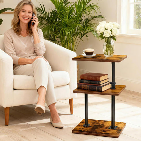LAIDUOLEOE 3 Swivel Side Table for Couch, Tier Small End Table Adjustable Height with Rotatable Tray, Space Saving