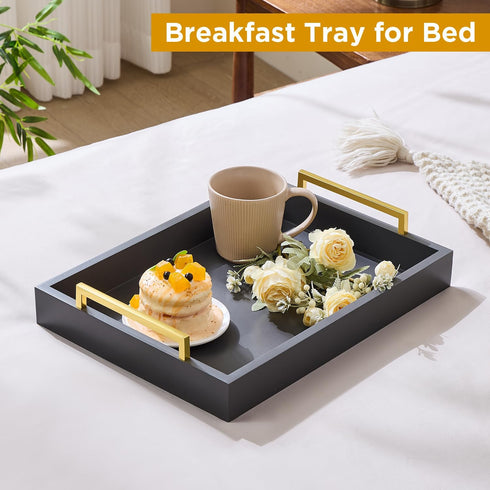 40cm x30cm Serving Trays with Handles, Grey Decorative Serving Tray, Ottoman Trays, Living Room, Bathroom, and Outdoors