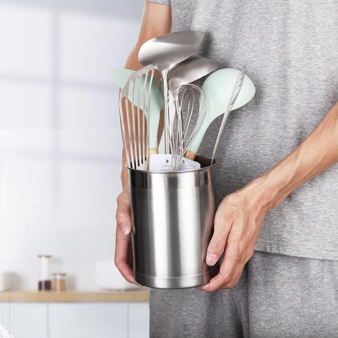 KSENDALO Stainless Steel Utensil Holder Set, 6.5inch & 4.72inch High Drying Rack with Weighted Base