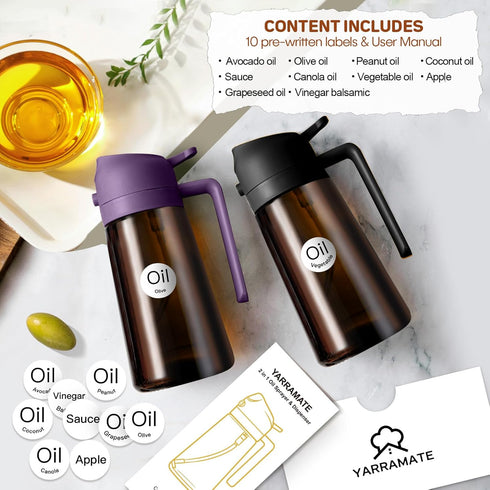 16oz/470ml 2 1 YARRAMATE Dark Brown Oil Sprayer for Cooking with Stickers, Food-grade Premium in Olive Oil Dispenser