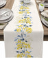 90 Inch Spring Table Runner, Summer Flower Wild Leaves Floral Holiday Dinner Party Decoration for Dining Room