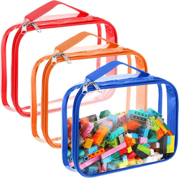 Sanwuta 3 Packs Toy Storage Bags with Zipper - Clear PVC Organizing Bags for Board Games, Building Blocks, and Toys