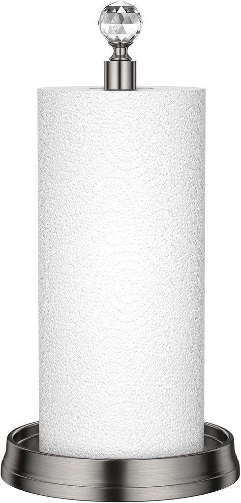 Steel Paper Towel Holder with Crystal Ball, Brushed Nickel Stand for Kitchen Countertops, Fits Standard & Jumbo Rolls