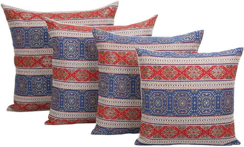 Boho Throw Pillow Covers Red and Blue, 18 x 18 Inches Decorative Kilim Pillows for Couch, Bohemian Outdoor Decor