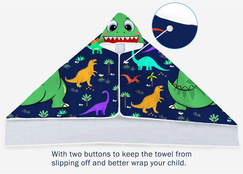 30x50" Dinosaur Beach Towel, Dinosaur Towel for Kids with Hood T-rex Hooded Towel for Boys Cool Cartoon Microfiber Bath