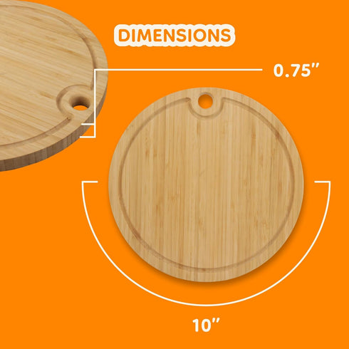 BambooMN Bamboo Round Cutting and Serving Board, Charcuterie Board - 10" diameter x 0.75" thickness - 1 Piece