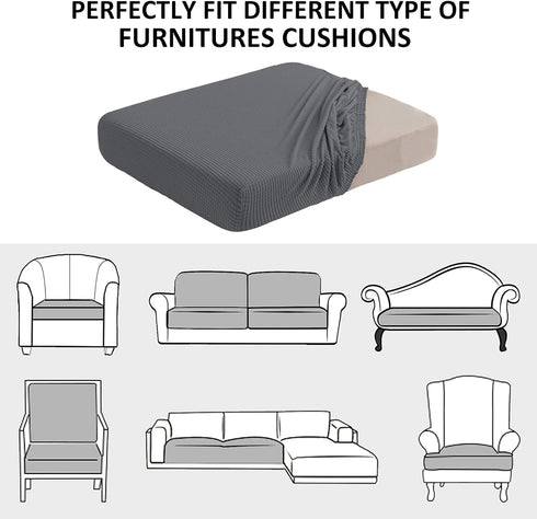 Water Repellent Sofa Cushion Slipcovers | Stretch Seat Cushion Cover for Living Room, Loveseat Cushion, Gray