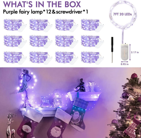 12 Pack Lights7FT 20LED Bexdir Fairy Lights Battery Operated String Waterproof Silver Wire Christmas Lights