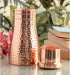 Indian Art Villa Pure Copper Bedroom Water Bottle with Inbuilt Glass & Hammered Shine Design, 32 Oz