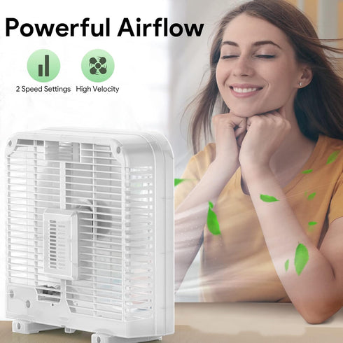 shinic 10" Tabletop Box Fan, 2 Speeds Quiet Fan with Strong Airflow, Portable for Bedroom, Kitchen, Office