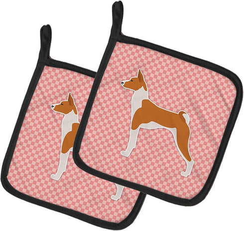 Caroline's Treasures BB3674PTHD Basenji Checkerboard Pink Pot Holders, Heat Resistant Kitchen Hot Pads for Cooking, 7