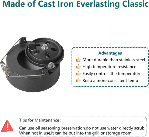 KAMaster Cast Iron Chimney Cap Daisy Wheel Compatible with Large&Medium Big Green Egg,Dual Function Metal Top