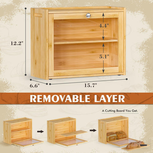 Countertop, Bread Box for Kitchen Double-layers large Bread Container with Transparent Door, Bread Storage&Multiple