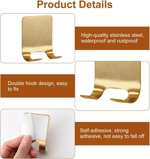 4 Pcs Gold Razor Loofah Holder for Shower Self Adhesive Waterproof Shaver Hooks Waterproof for wall Metal Heavy Duty