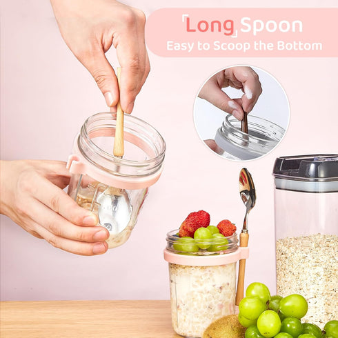 16oz 2 Pack - Overnight Oats Jars with Lids and Spoon, Overnight Oats Container with Lids, Airtigh Oatmeal Containers