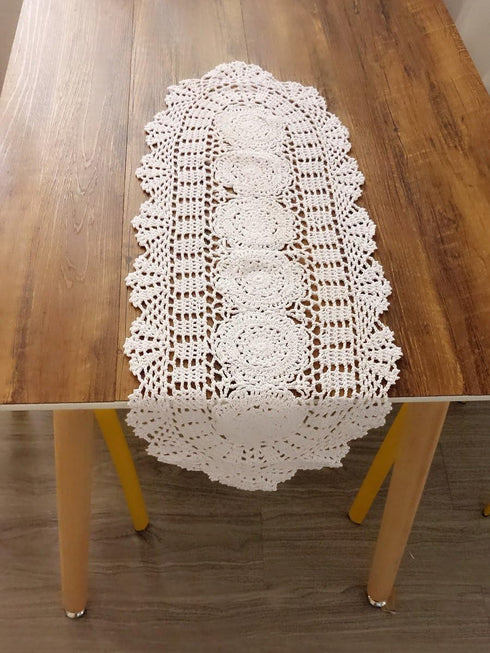 Laivigo Doily,12 27 Inch,White Handmade Crochet Lace Oval Lucky Flower Tablecloth Table Runner Doilies x