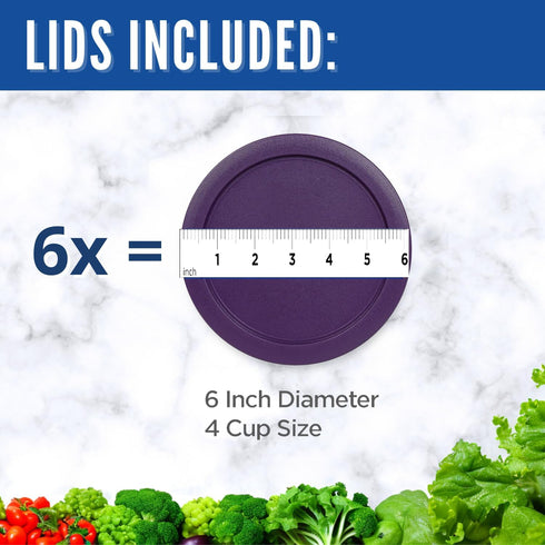 Replacement Lid for Pyrex 6" Purple Storage Plastic Cover 4 Cup Bowl 7201-PC (6-Pack)