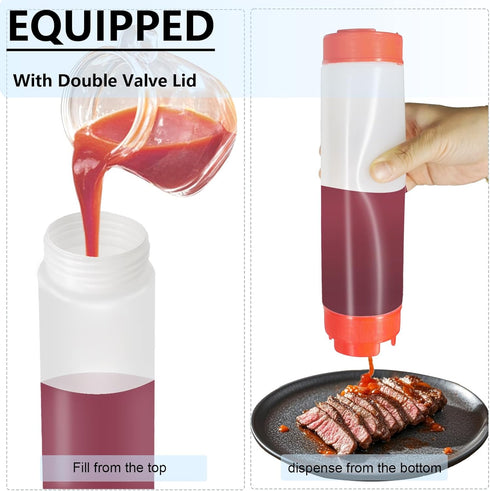 Daphilly 4 16 oz Pcs Inverted Plastic Squeeze Bottles, Condiment Squeeze Bottles for Sauces, Tip Large Valve Refillable