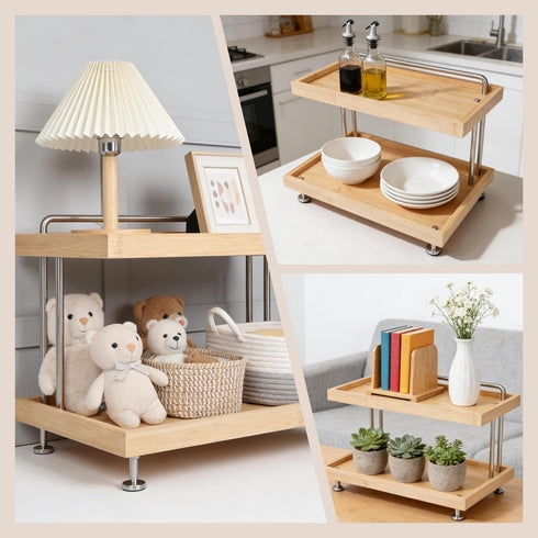Bamboo Two-Tier Organizer for Kitchen, Bathroom, and Office - Sturdy Storage Rack