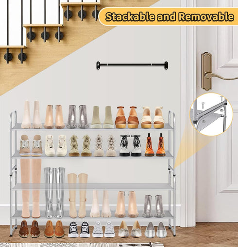 SLEEPING LAMB 2-Tier Long Shoe Rack Organizer, Stackable Wide Shoe Shelf Holds 18-Pairs for Bedroom Entryway