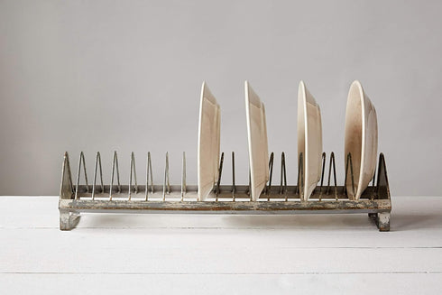 Creative Co-Op Rustic Farmhouse Metal Dish Rack, Zinc Finish with 18 Slots