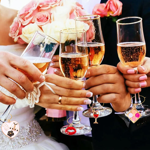AIERSA Wine Glass Charms - Funny Drink Markers with Gold Rings for Party Decorations
