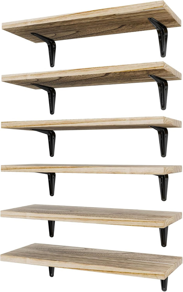 SKYSEN Floating Shelves for Wall Set of 6, 15.7in Wood Wall Shelf