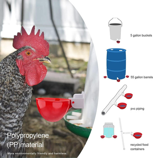 Darcvds 8 Packs Professional Chicken Waterer Cups, Large Chicken Water Feeder, Tee Fittings Poultry Waterer Suitable