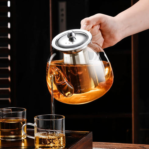 PARACITY 34 OZ Glass Teapot, Borosilicate Clear Tea Kettle with Removable Stainless Steel Infuser for Camping, Travel