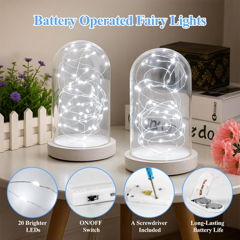 12-Pack Lights-7FT 20 Lakumu Fairy Lights Battery Operated String LED,Waterproof Silver Wire Firefly Lights for Mason