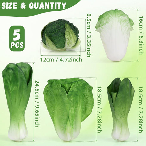 Set 5pcs Woration Green Artificial Vegetables Lifelike Lettuce Broccoli Cabbage PU Food Model Decoration for Home