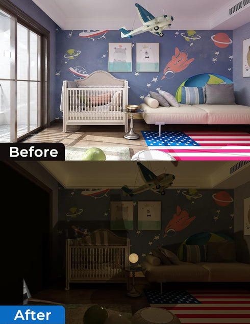 50"x57" Portable Blackout Curtains with Hook & Loop Tapes, 100% Blackout Window Shades (Black)