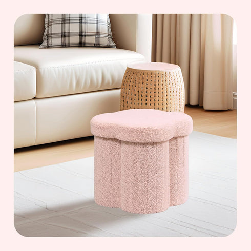 12.6"x12.6"x12.6" PINPLUS Floral Storage Ottoman Cube Boucle Footrest Stool with Lid, Multi-Functional Cube Seat