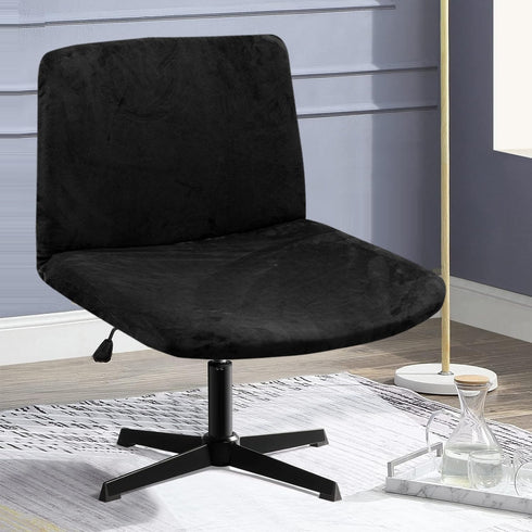 Velvet Cross Legged Office Chair Covers - Upgrade Your Armless Wide Seat Computer Task Chair with Soft and Vibrant Velvet Stretch Covers - Transform Your Workspace in Minutes (Black)