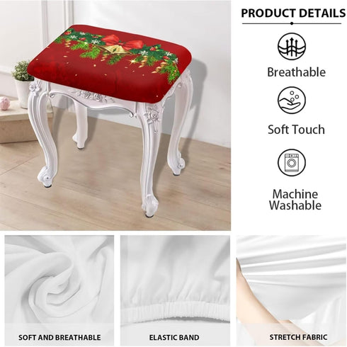 Set 2 Counter Christmas Bar Stool Seat Covers Jingle Bell Red Bar Stool Covers Rectangle of Stool Bar Chair Covers