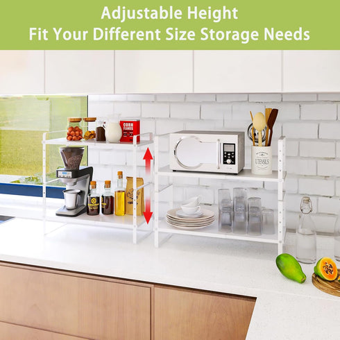 Counter 2 Pack) Across-Star Expandable Cabinet Shelf Organizer Rack, Stackable Kitchen Storage Shelves Stand