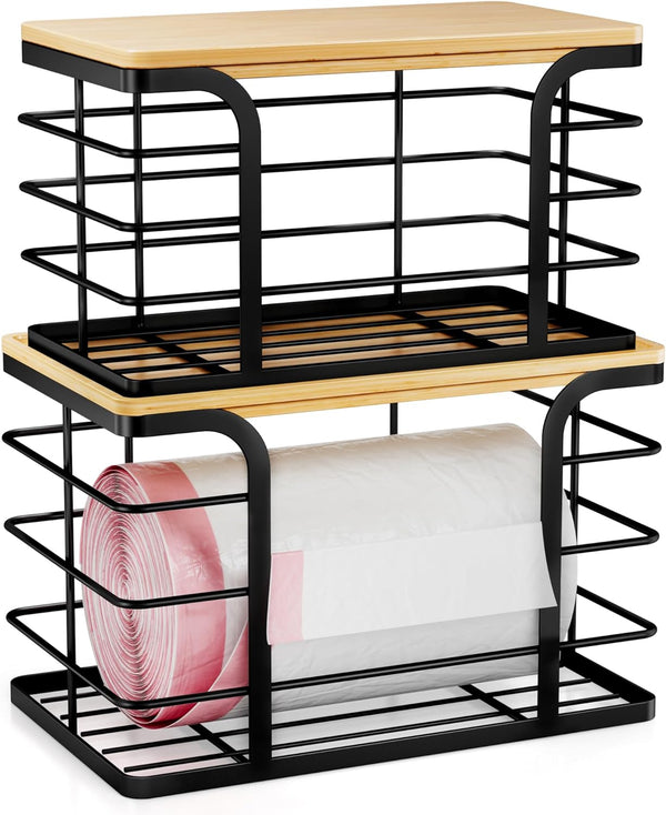 2 Pack Stackable Storage for Kitchen Laundry Pantry Organizers,Trash Bag Holder with