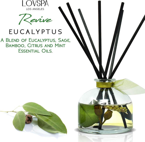 LOVSPA EUCALYPTUS Essential Oil Reed Diffuser Gift Set, Fresh Eucalyptus, Great Aromatherapy Gift