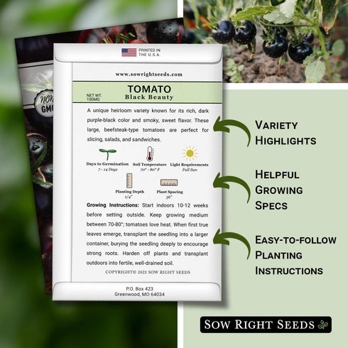 Packet (1) Sow Right Seeds - Black Beauty Tomato Seeds for Planting - Non-GMO Heirloom with Instructions to Plant an
