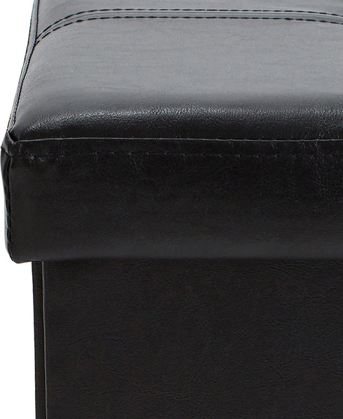 Simplify Faux Leather Folding Storage Ottoman | Single | Collapsible | Tufted Padded Seating | Foot Rest | Bench | Toy