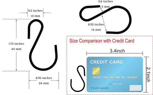 S Hooks for Hanging Plants and Clothes - Heavy Duty Black S Shaped Metal Hooks, 50 Pack