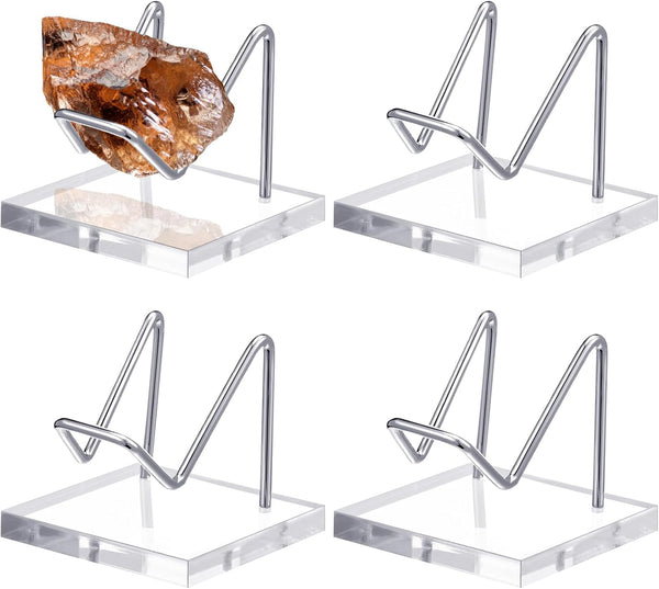 4 Pcs Rock Display Stand with Metal Arms and Acrylic Base, Decorative Easel for Mineral Crystal Display