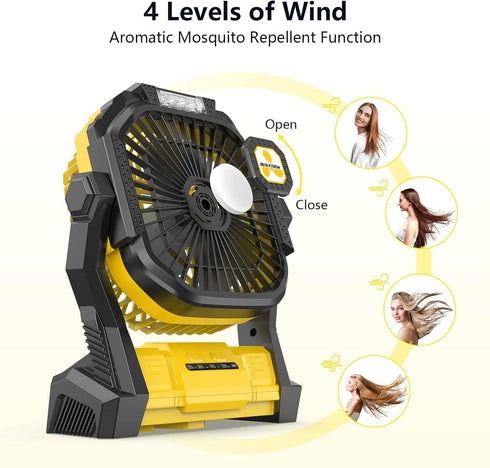 Portable Rechargeable Fan, 20000mah Cordless Battery Powered with LED Lantern for Travel, Home, Camping, Office