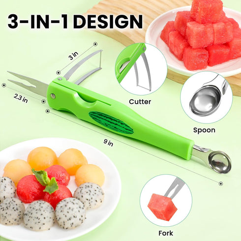 Premium 3 in 1 Watermelon Cutter Slicer Tool - Foldable Stainless Steel Fruit Cutter for Kitchen Gadgets