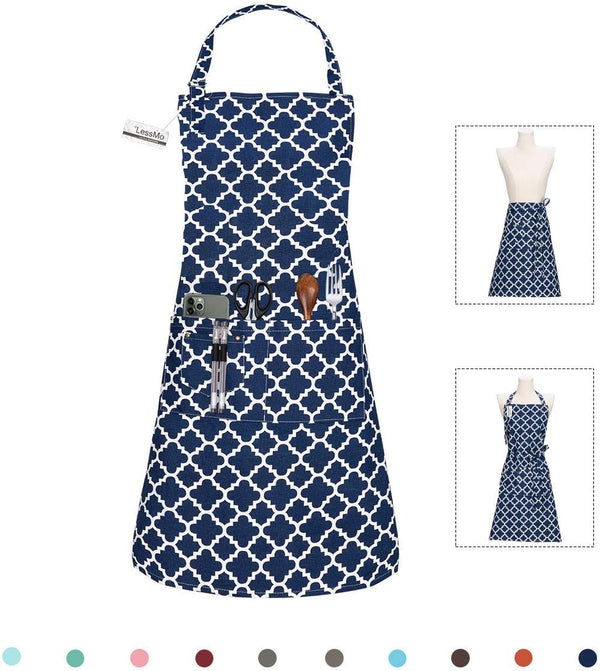Kitchen Cooking Aprons with 3 Pockets - Cotton Adjustable Professional Grade Chef Apron for BBQ & Grill (Blue)