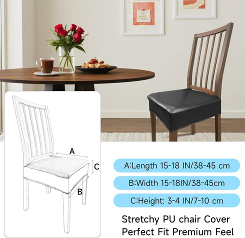 KIDOACOW Set 4, Soft Leather Chair Seat Covers Dining Chairs of Waterproof Seat Covers for Kitchen High Stretch