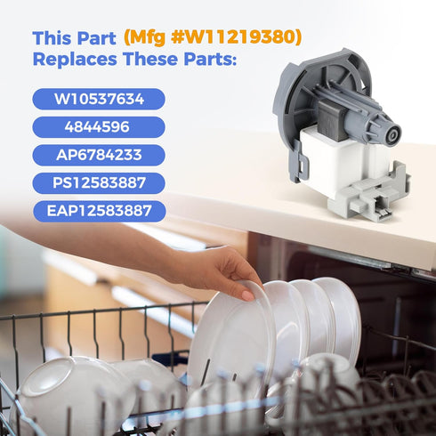 OEM W11219380 Dishwasher Drain Pump for Whirlpool, Replacement Part W10537634, 4844596, AP6784233, PS12583887,