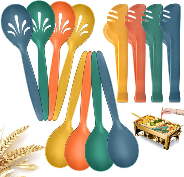 Reusable Plastic Serving Utensils Set of 12, Wheat Straw Large Serving Set for Party Buffet Catering