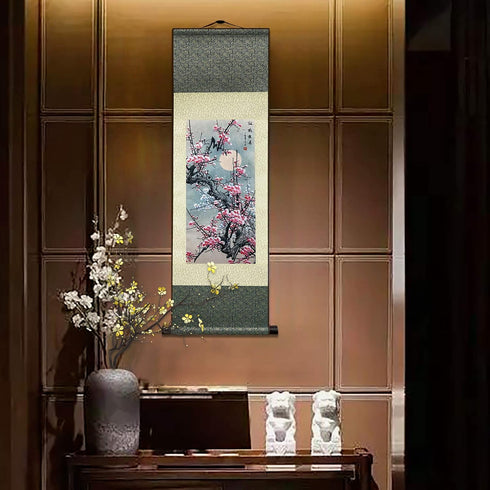 Chinese Landscape Painting Decor, Beautiful Silk Scroll Painting for Home, Vertical Wall Art for Living Room and Bedroom