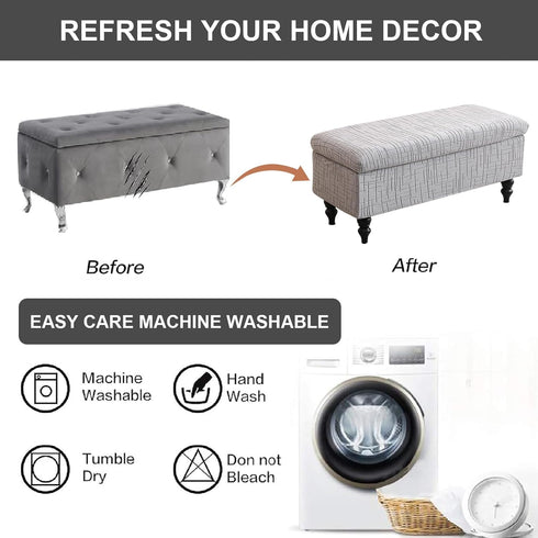 52) Eco-Ancheng Storage Ottoman Cover Rectangle Ottoman Slipcover Folding Storage Bench Cover Footrest Stool Slipcover